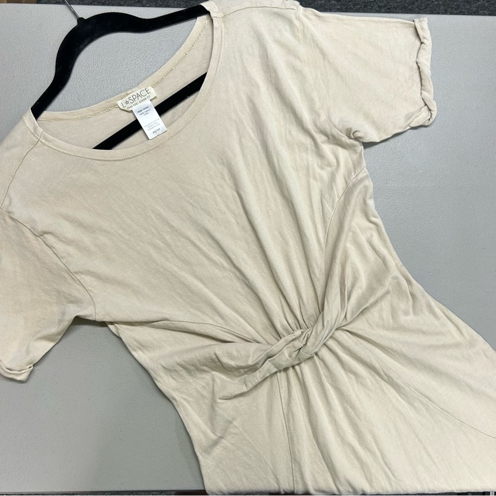 L*Space Dress Cream Cotton Light Short Sleeve Front Twist Knit Womens Size XS